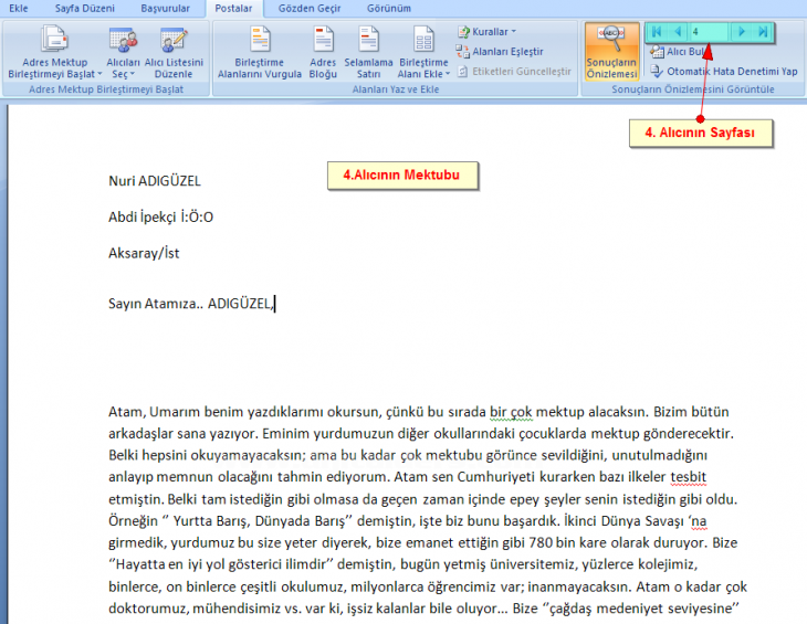 Ms Word 2007de Adres Mektup Birleştirme İşlemleri